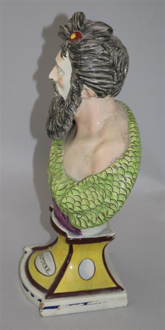 A pearlware bust of Neptune, early 19th century, height 35.5cm